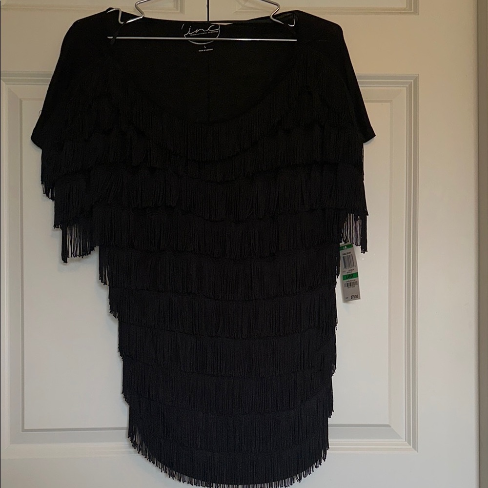 INC International Concepts Drap Black Fringe Layered Top 12 layers of fringe NWT